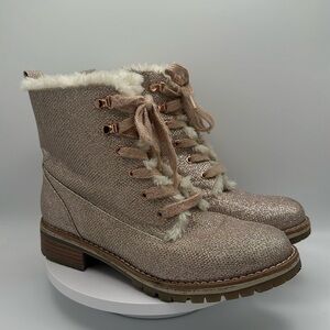 EVA & ZOE Sparkly Rose Gold Lug Sole Boots, Girls’ Size 4, EUC